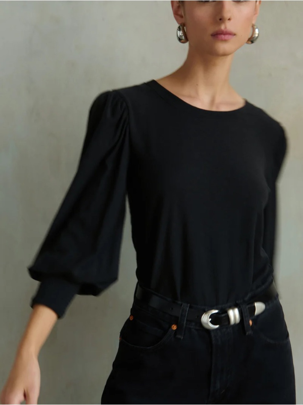 Nation LTD Loren Tee Black Pima Cotton Puff Sleeve Small